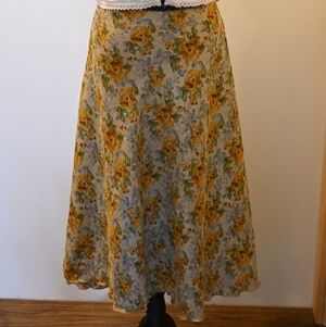 Floral Silkblend Reversible Layered Wrap Maxi Midi Skirt XL Boho Cottagecore